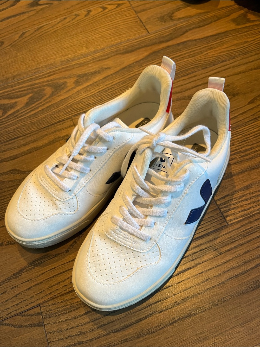 Veja women’s White Leather Low-Top Sneakers with Navy Logo